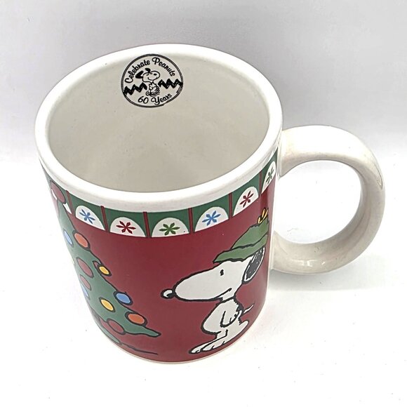 Peanuts Snoopy Christmas Tree Coffee Mug 60th Anniversary 2010 Tree Red Green - Picture 5 of 12